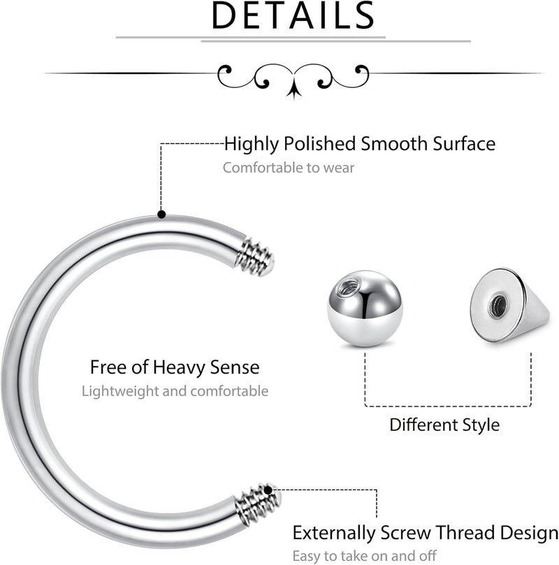 D.Bella 16G 14G Horseshoe Rings Surgical Steel Nose Septum Horseshoe Hoop Earring Eyebrow Tragus Lip Rings Daith Helix Piercing Jewelry for Women Men 6-12mm Smily Piercing Jewelry - Image 2